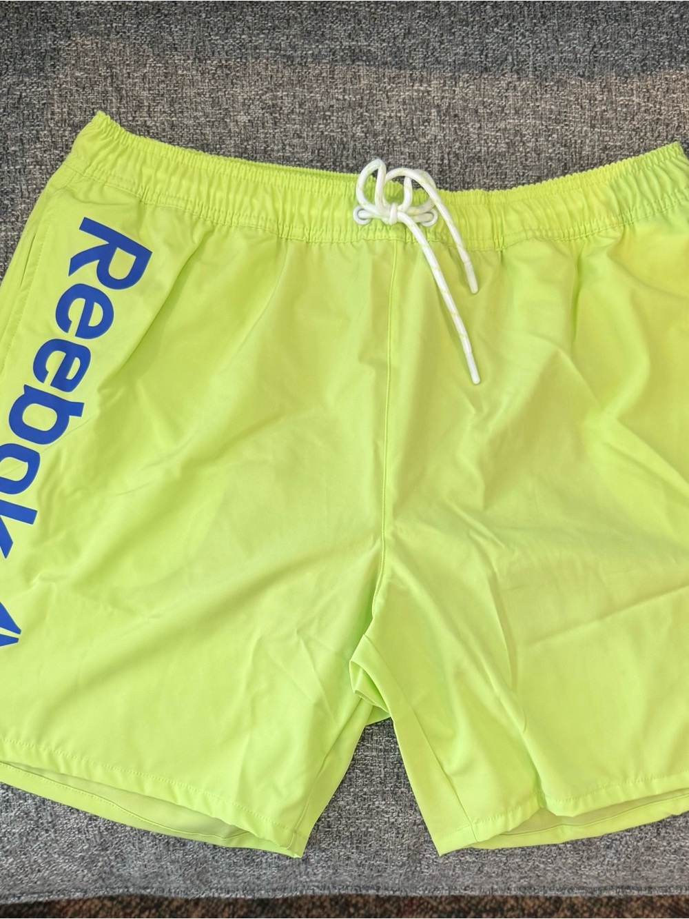 Reebok Men’s Bright Lime Swim Trunks with Blue Logo